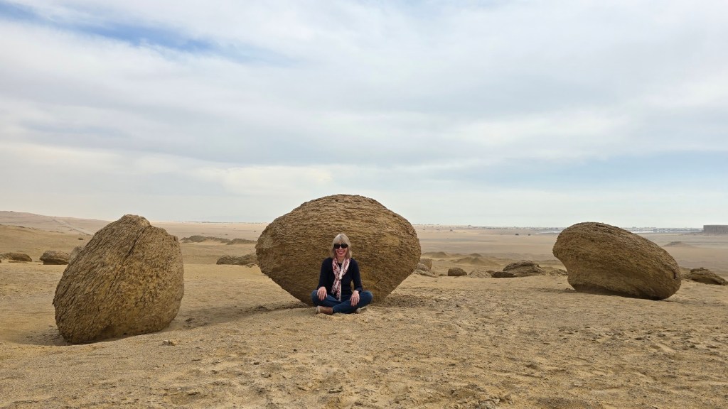 The author in front of the "tables" - 40+ million-year-old geological formations north of Lake Qarun. 