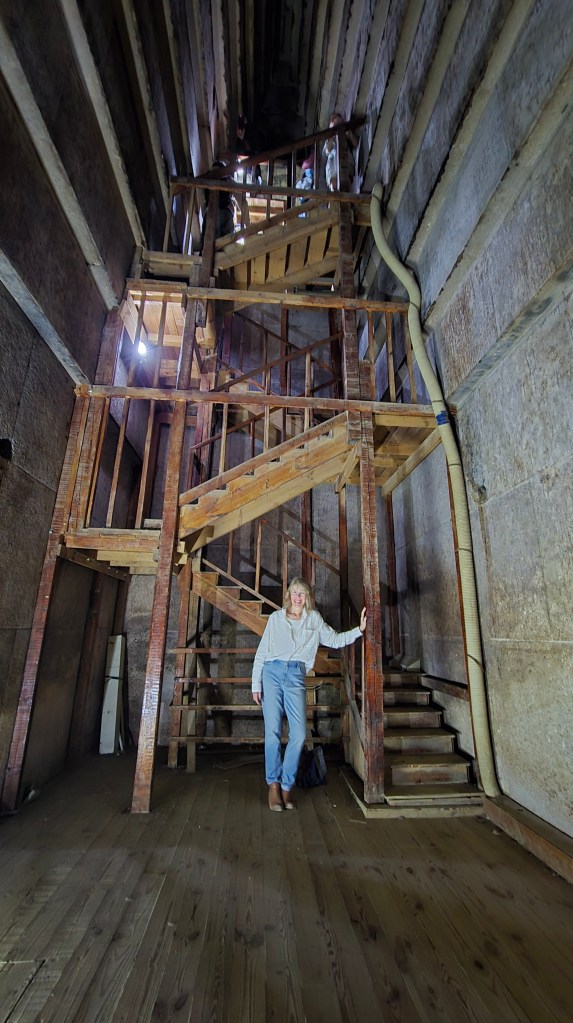 Large wooden staircase built for the convenience of the few tourists who dare.